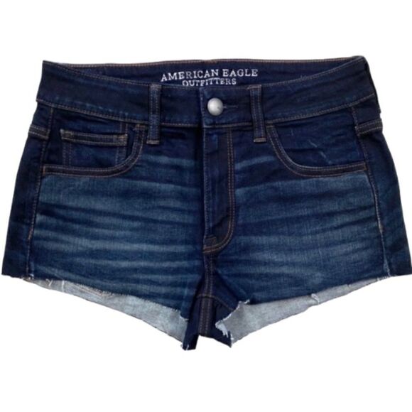 AMERICAN EAGLE Hi Rise Denim Cheeky Shorts Size 14 W34 - Picture 1 of 5